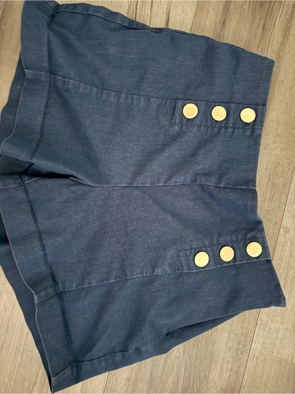 LOFT Navy High-Rise Shorts with Gold Button Detail